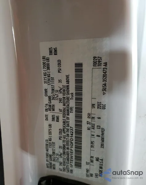 2016 Ford F150 Supercrew from USA, damaged, VIN 1FTEW1EF1GFD14237